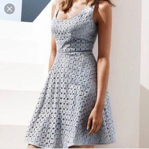 𝅺Ann Taylor Loft Eyelet Fit and Flare Baby Blue Lined Sleeveless Dress Size 6